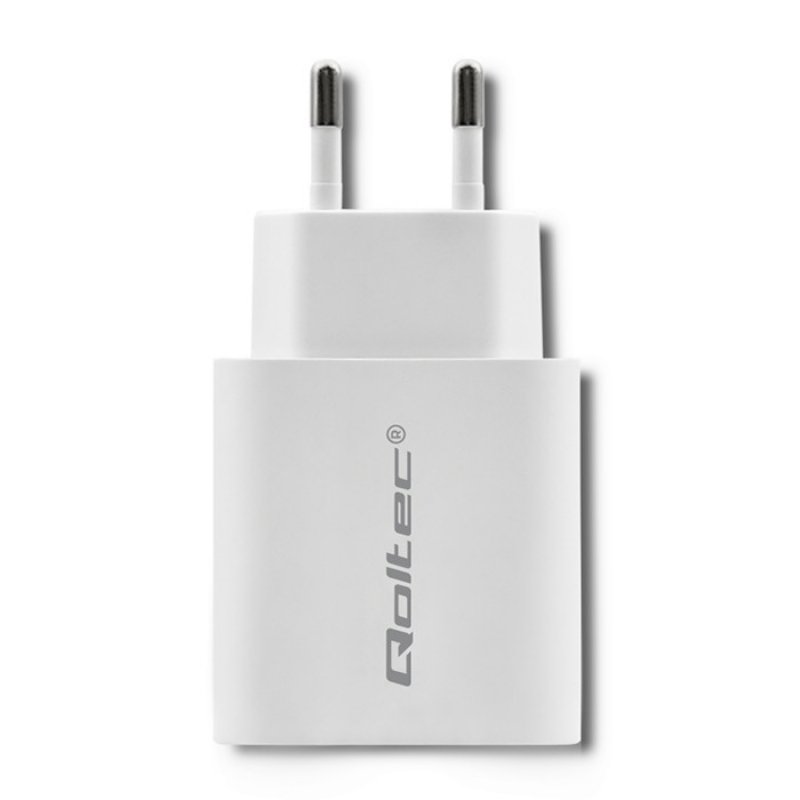 Qoltec 51714 Charger | 18W | 5-12V | 1.5-3A | USB type C PD | USB QC 3.0 | White