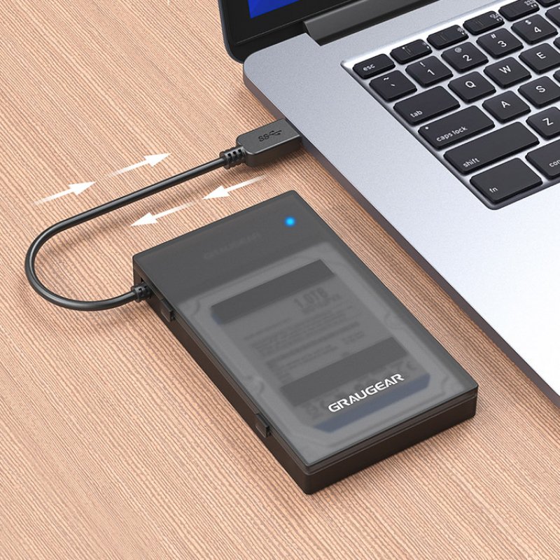 Graugear Adapter für 2,5" SSD / HDD mit Schutzbox, USB-A mit USB-C-Adapter