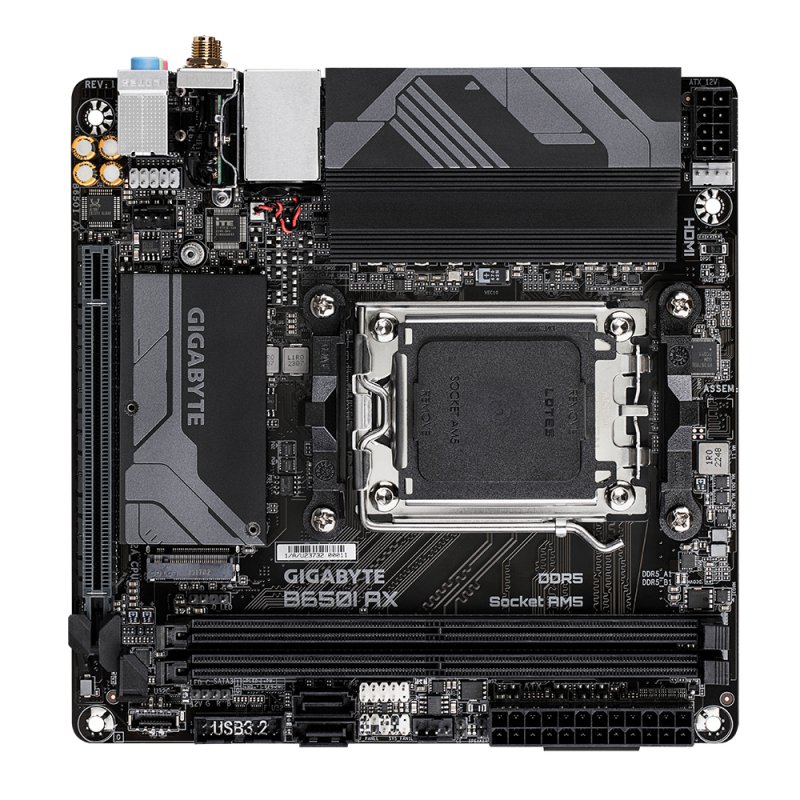 Gigabyte B650I AX Motherboard - Supports AMD AM5 CPUs, 5 2 1 Phases Digital VRM, up to 6400MHz DDR5 (OC), 1xPCIe 4.0