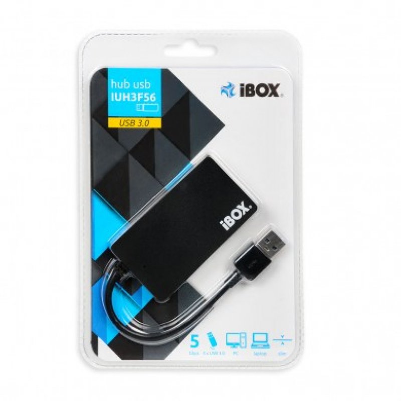 iBox IUH3F56 hub & concentrateur USB 3.2 Gen 1 (3.1 Gen 1) Type-A 5000 Mbit/s Noir