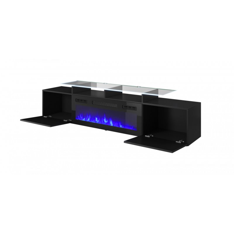Cama RTV cabinet ROVA with electric fireplace 190x37x48 cm black/black gloss