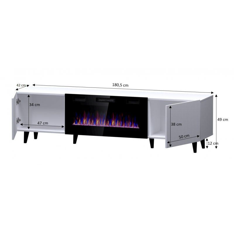 RTV cabinet PAFOS EF with electric fireplace 180x42x49 cm white matt