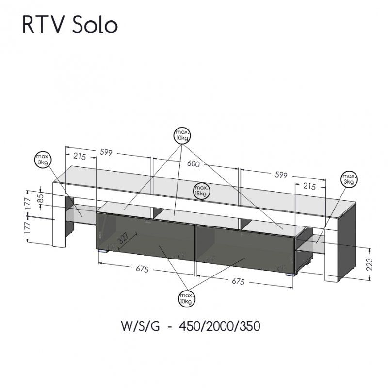 Cama RTV SOLO cabinet 200x45x35 black/gloss white