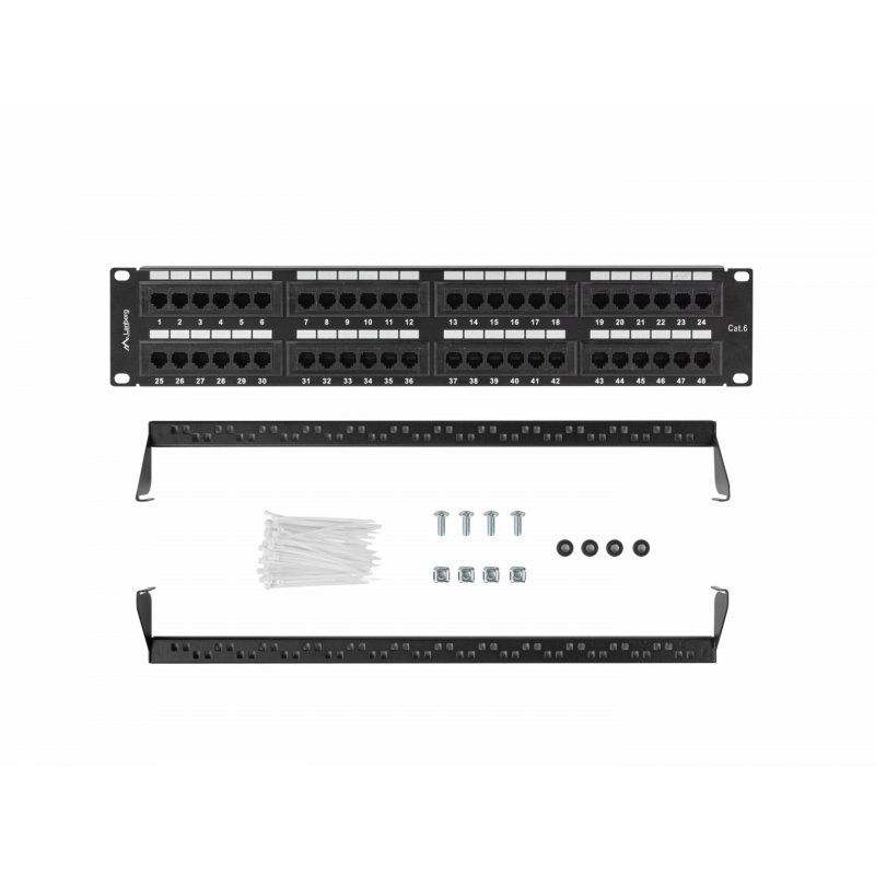 PATCH PANEL LANBERG 48 PUERTOS 2U 19? CAT.6 NEGRO