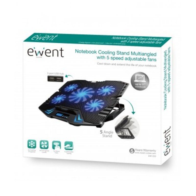Ewent EW1259 laptop cooling pad 43.2 cm (17") 2500 RPM Black