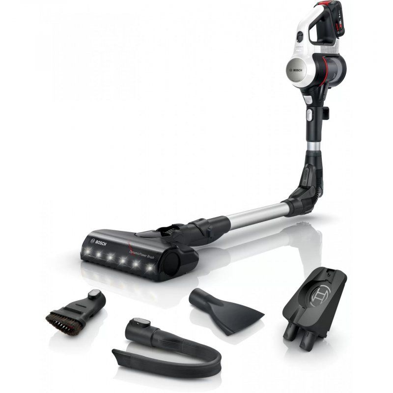 Bosch BBS711W aspirateur balai et balai électrique Batterie Sec Sans sac 0,3 L Noir, Acier inoxydable, Blanc