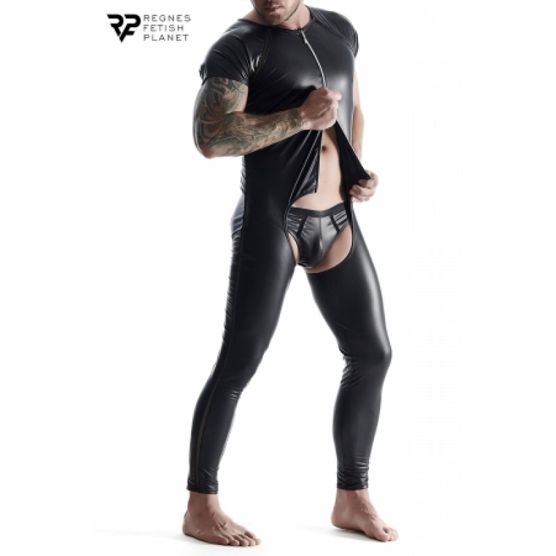 Combinaison ouverte en wetlook - Regnes - XXL - Noir