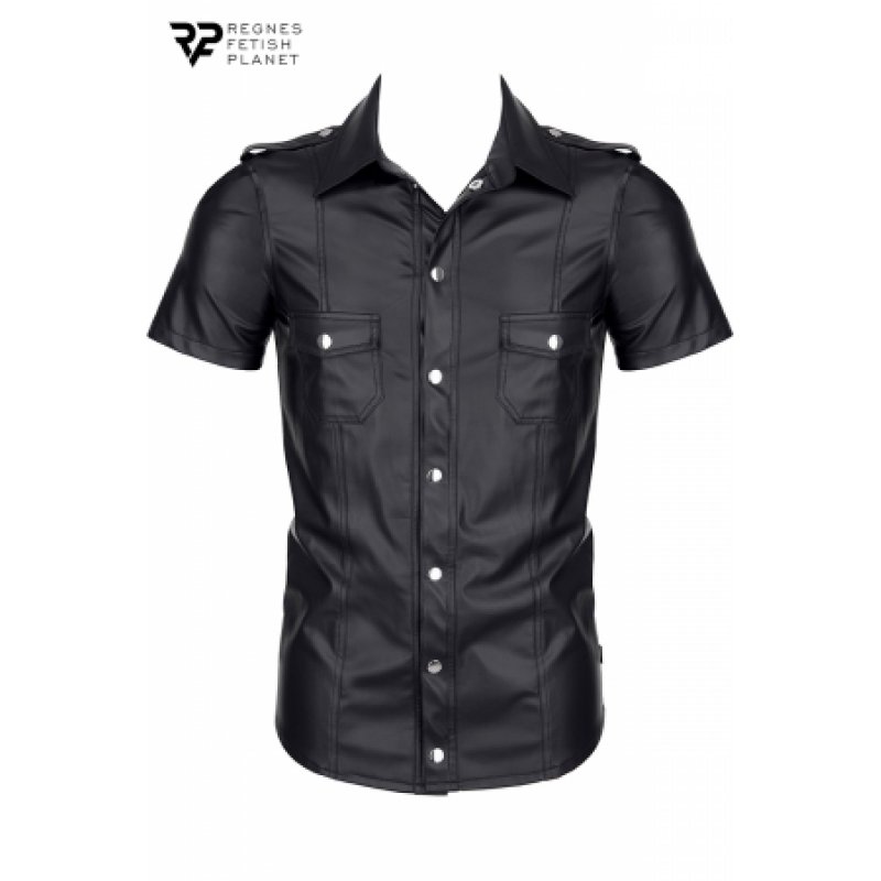 Chemise manches courtes wetlook noire Luca - Regnes - S - Noir