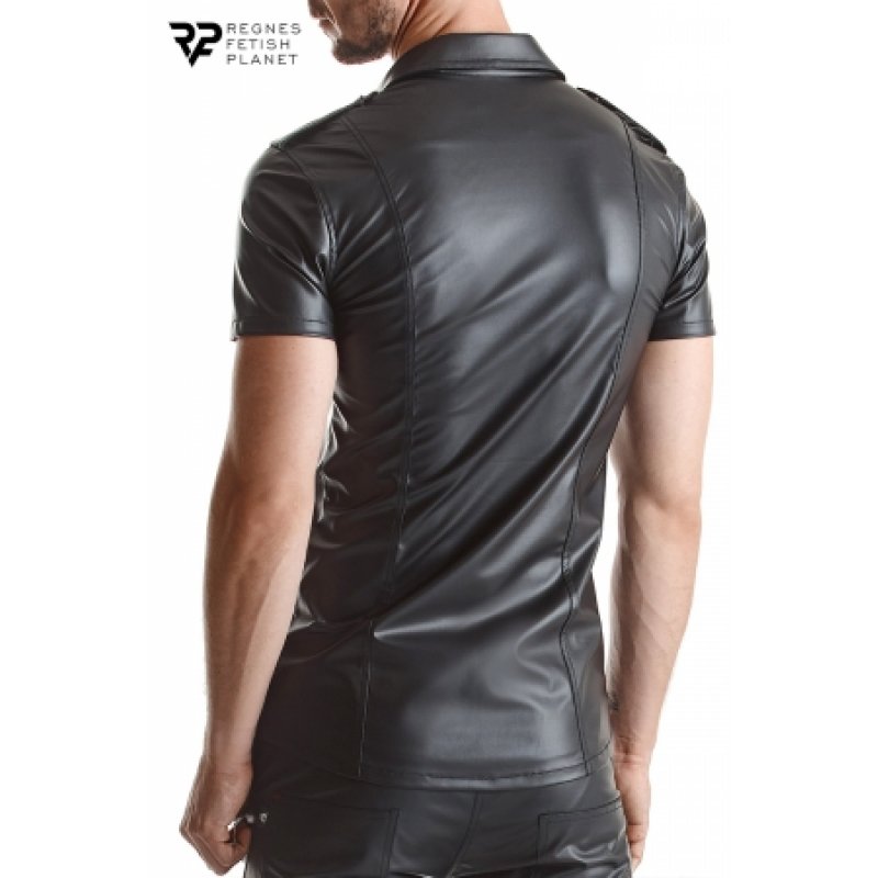 Chemise manches courtes wetlook noire Luca - Regnes - M - Noir