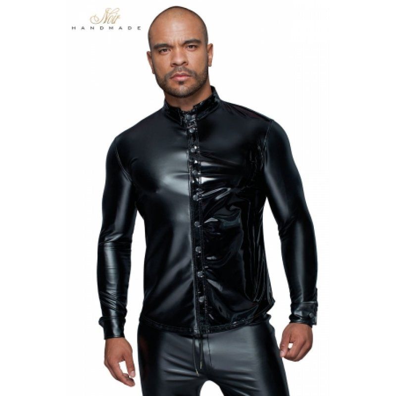 Chemise wetlook et vinyle H064 - Medium - Noir