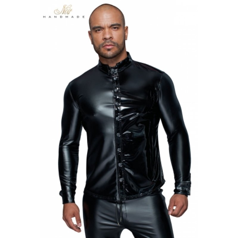 Chemise wetlook et vinyle H064 - X Large - Noir