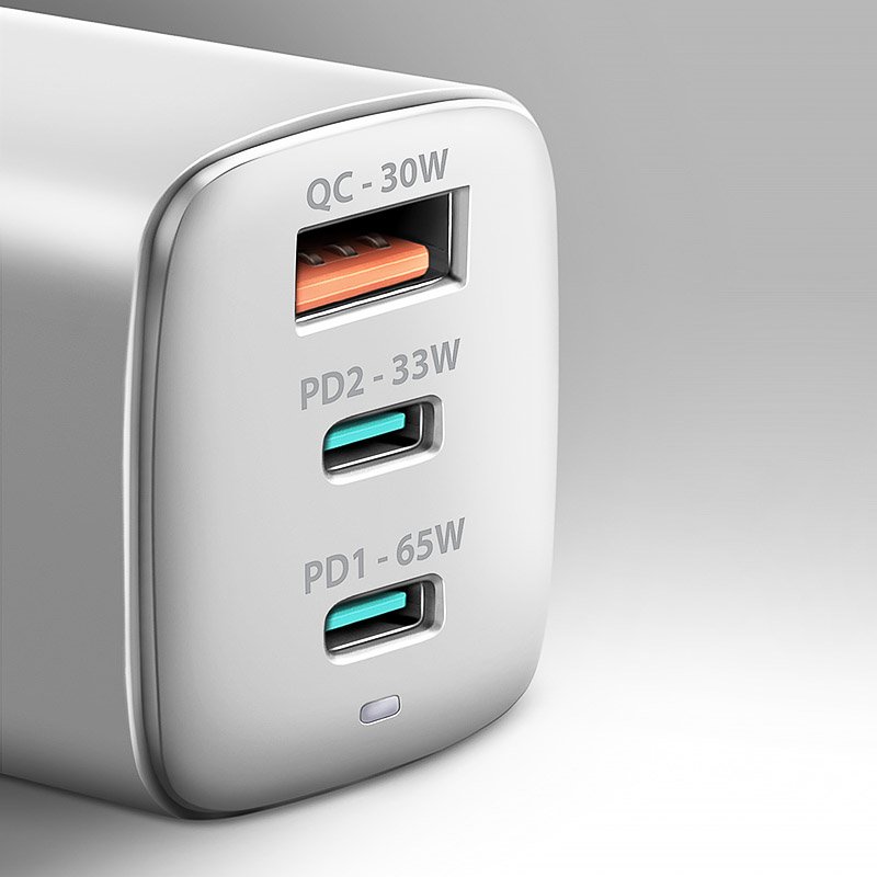 AXAGON ACU-DPQ65W 1x USB-A / 2x USB-C, PD 3.0 / QC4 / PPS, 65W, weiß