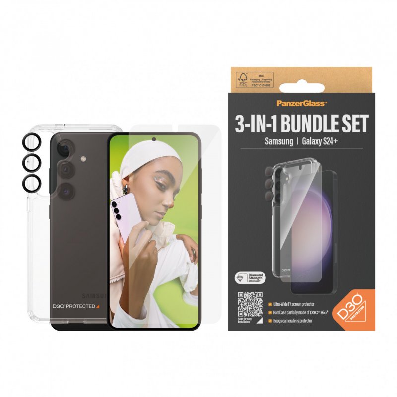 PanzerGlass 3-in-1 Set für Samsung Galaxy S24 Plus Hardcase-Schutzhülle, Display- und Kameraschutz