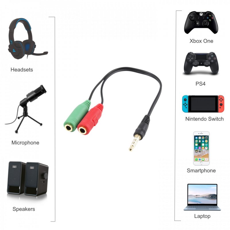 ADAPTADOR PARA AURICULARES DE PC, 1X 3,5 AUX 4-PIN 2X 3,5 MM AUX 3-PIN F.