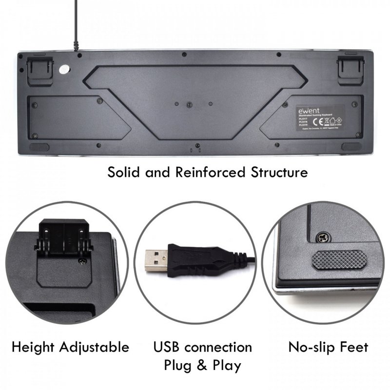 Ewent PL3319 clavier USB QWERTY Portuguais Noir