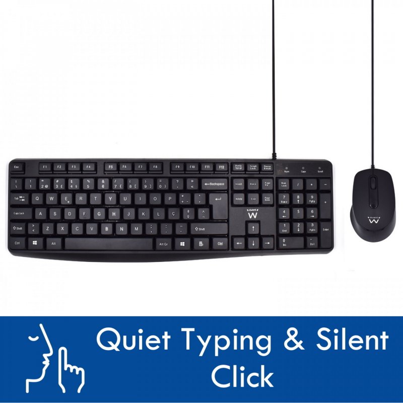 Ewent EW3007 clavier Souris incluse USB QWERTY Portuguais Noir