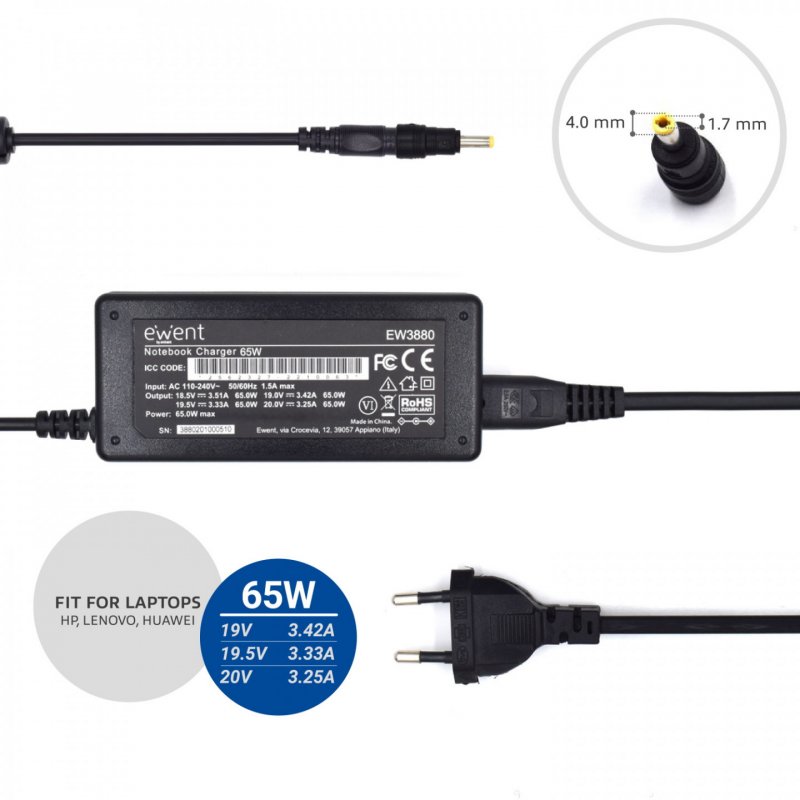 CARGADOR PARA PORTÁTIL EN CASA DE 65W PARA HP CON 5 PUNTAS