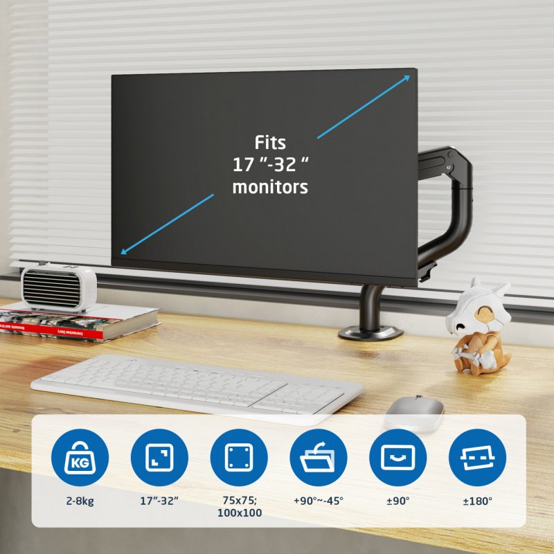 SOPORTE DE ESCRITORIO EWENT PARA MONITORES DE 17" A 32" CON RESORTE MECANICO.