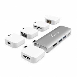 j5create JCD389 Ultradrive Kit USB-C™ Multi-Display Modular Dock, includes 2x HDMI ports and 4x USB ports, Silver and