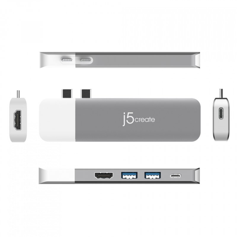 j5create JCD389 Ultradrive Kit USB-C™ Multi-Display Modular Dock, includes 2x HDMI ports and 4x USB ports, Silver and