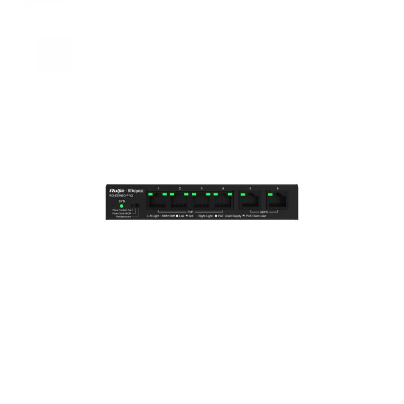 Ruijie Networks RG-ES106D-P V2 network switch Unmanaged Fast Ethernet (10/100) Power over Ethernet (PoE) Black