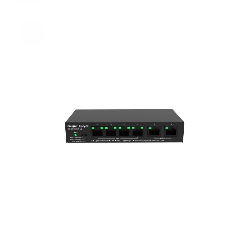 RUIJIE REYEE ETHERNET POE SWITCH 6 (4XPOE) PORTS ETHERNET METAL