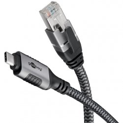 Ethernet-Kabel USB-C 3.2 Gen1 Stecker RJ-45 Stecker (schwarz/silber, 2 Meter)
