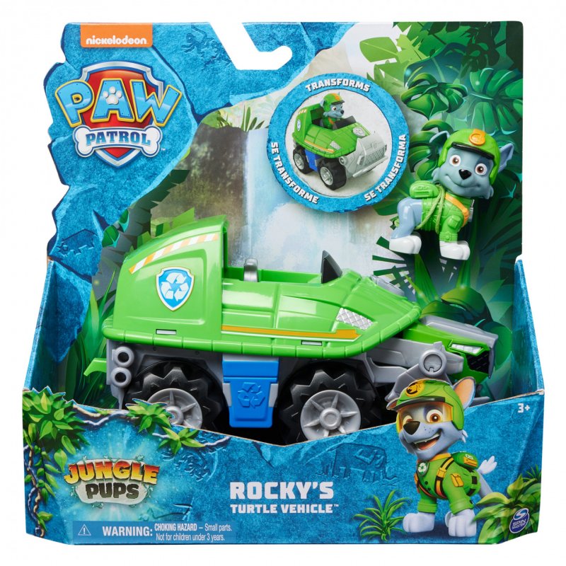 PAW Patrol Jungle Pups, Rocky Snapping Turtle Vehicle, Toy Truck with Collectible Action Figure, Kids Toys for Boys &