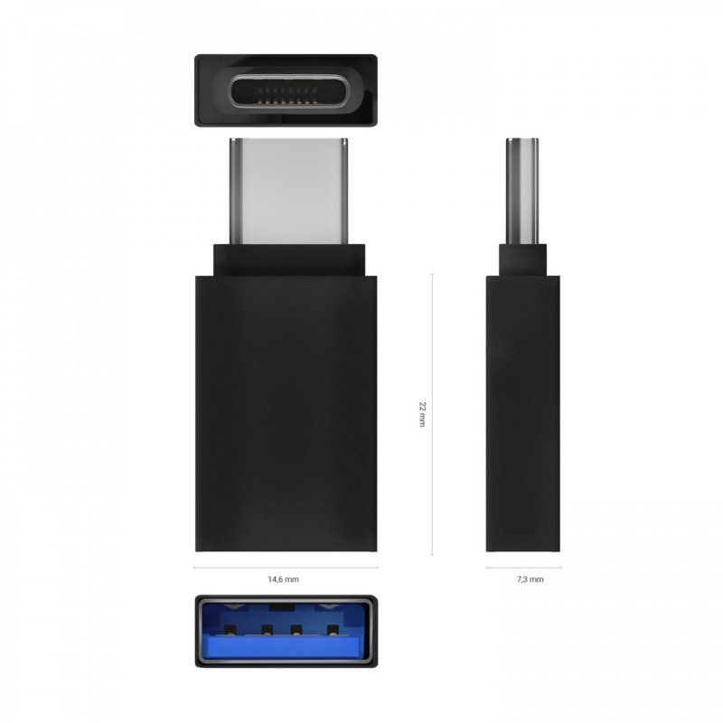 MINI ADAPTADOR AISENS ALUMINIO USB 3.2 GEN1 3A USB-C/M-A/H NEGRO