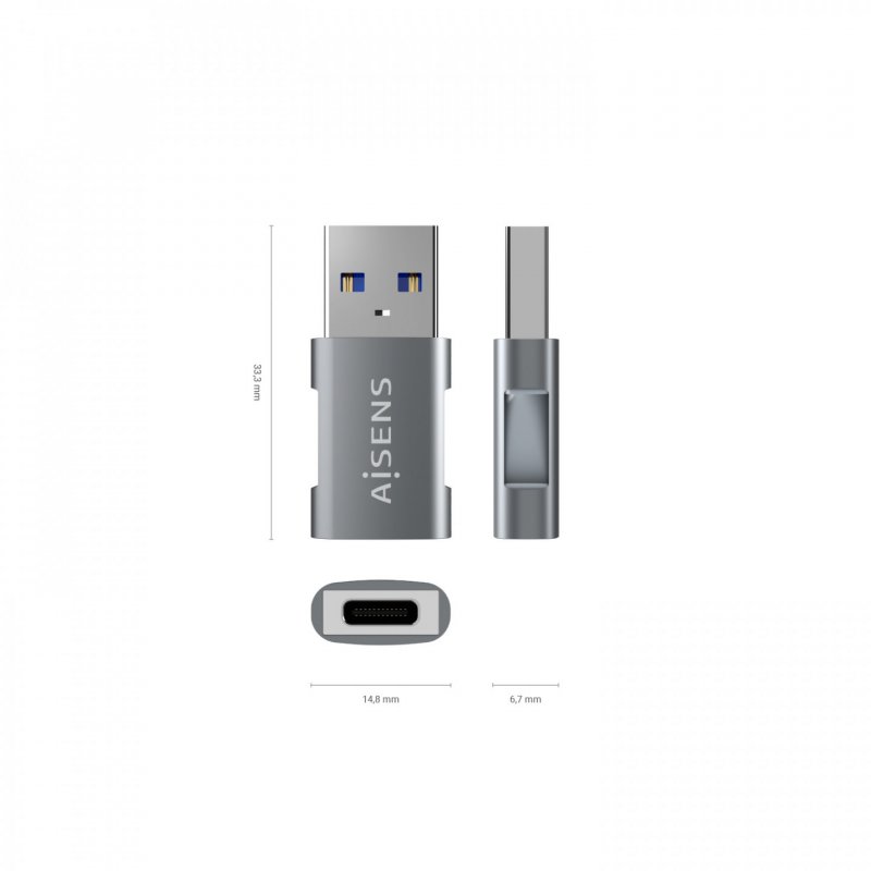 MINI ADAPTADOR AISENS USB 3.2 GEN2 10G 3A USB-C/H-A/M GRIS