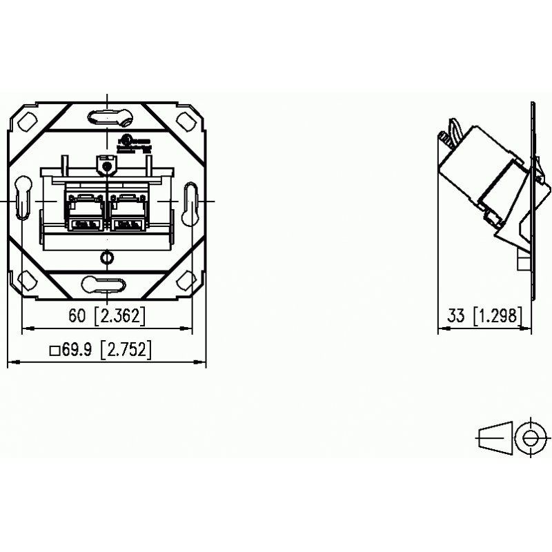 Module C6A 2 ports 180°M Embase canal. blanc pur RAL9010