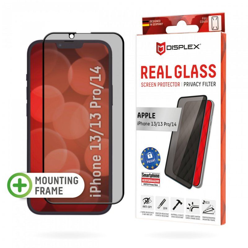 DISPLEX Privacy Full Cover Panzerglas (10H) für Apple iPhone 13/13 Pro/14