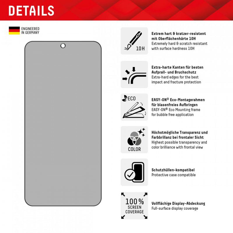 DISPLEX Privacy Full Cover Panzerglas (10H) für Samsung Galaxy S24 