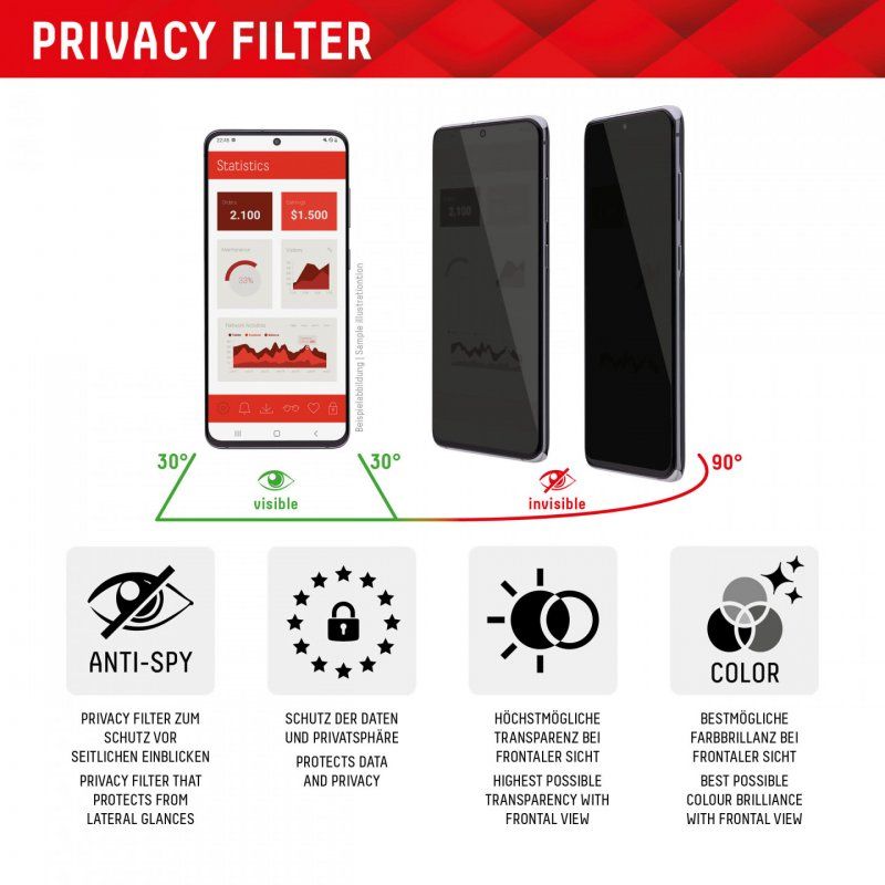 DISPLEX Privacy Full Cover Panzerglas (10H) für Samsung Galaxy S24 