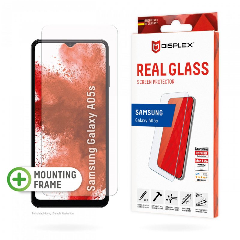 DISPLEX Panzerglas 2D/ Clear (10H) für Samsung Galaxy A05s Eco-Montagerahmen, Tempered Glas, kratzer-resistente
