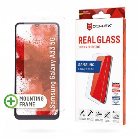 DISPLEX Panzerglas 2D/ Clear (10H) für Samsung Galaxy A33 5G Eco-Montagerahmen, Tempered Glas, kratzer-resistente