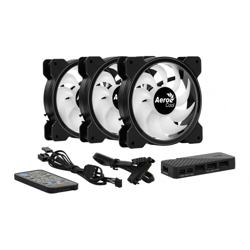 Lot de 3 Ventilateurs de boitier Aerocool Saturn 12F Pro RGB 12cm (Noir) avec télécommande