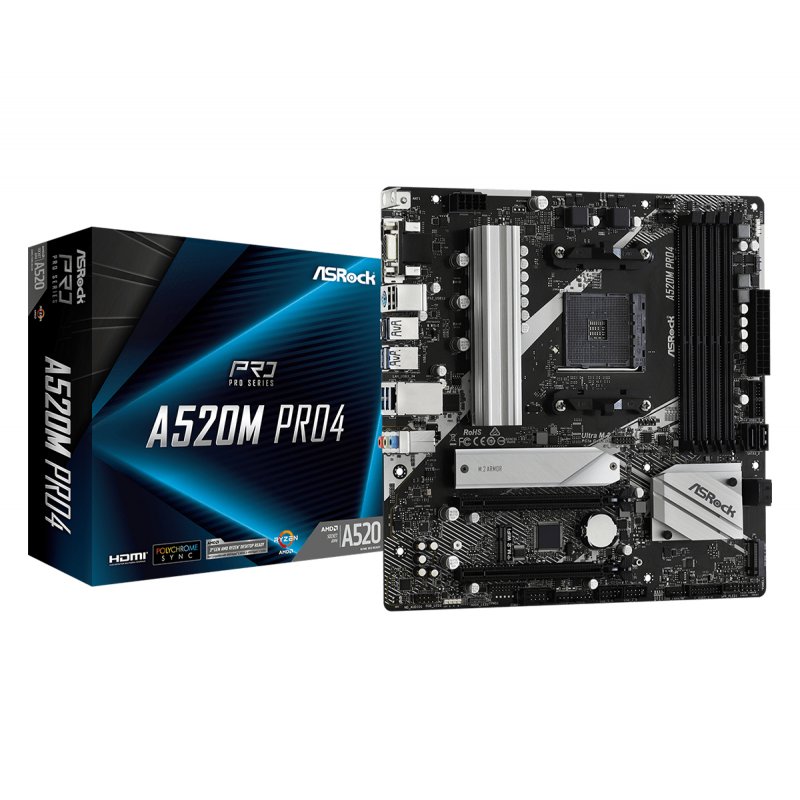 A520M PRO4 AM4 4 DDR4 4XSATA ULTRA M.2 8XUSB PORT VGA HDMI 4K