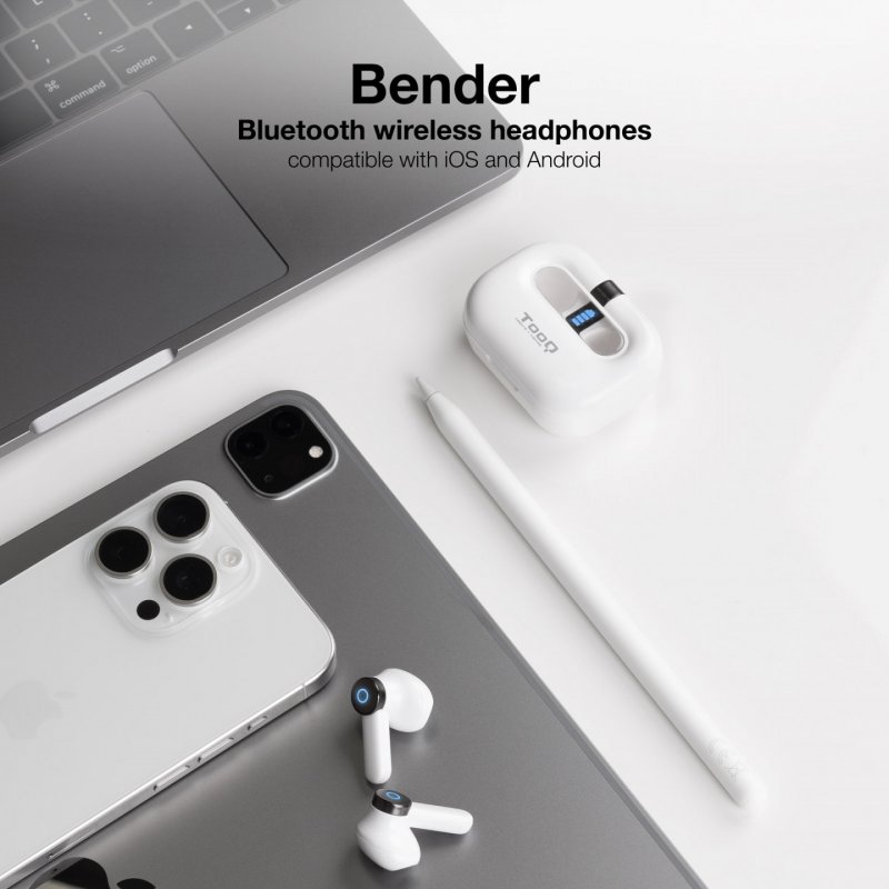 TooQ Bender Wireless Earbuds Bluetooth Microphone with Charging Case, White