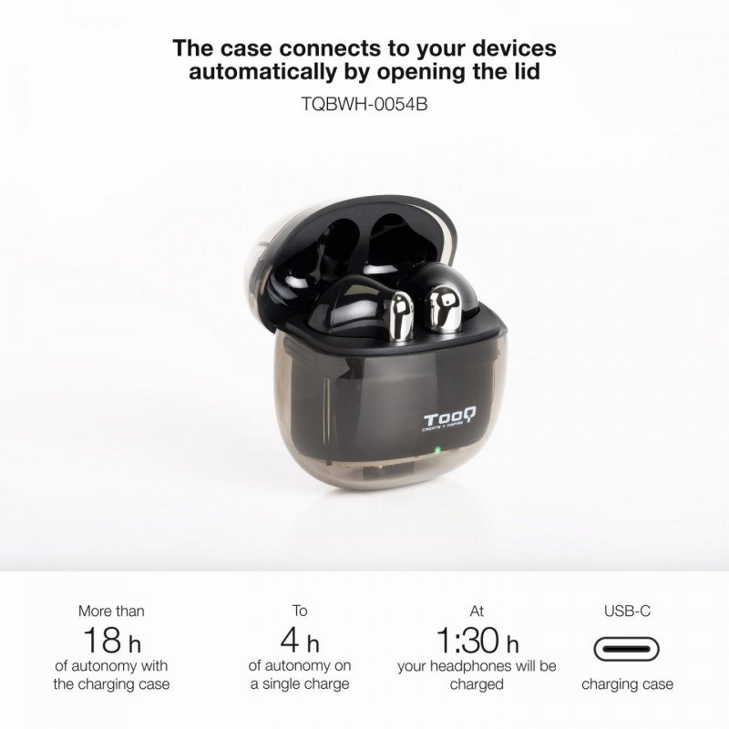 TooQ Onyx Wireless Earbuds Bluetooth Microphone with Charging Case, Black
