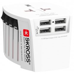 Skross - World Travel Adapter 2-pole 4 USB Charger 1 Type C 2400 mA White