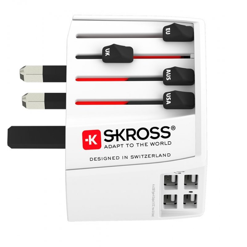 Skross - World Travel Adapter 2-pole 4 USB Charger 1 Type C 2400 mA White