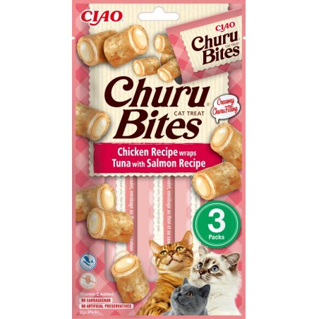 CIAO Churu Bites Chicken Recipe wraps Tuna with Salmon Cat Treat Chicken, Tuna 10 g