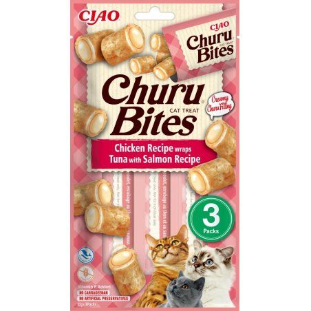 CIAO Churu Bites Chicken Recipe wraps Tuna with Salmon Chat Friandise Poulet, Thon 10 g