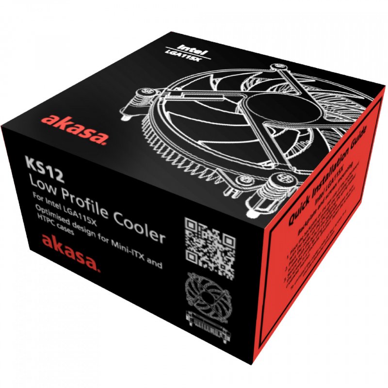 Akasa AK-CC6308EP01 Low Profile CPU-Kuehler - 92mm Carte SIM Plaque arrière 9,6 cm Aluminium, Noir