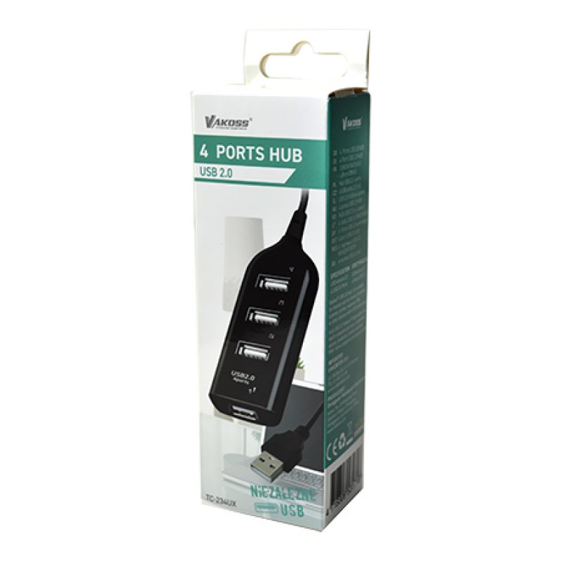 Vakoss TC-234UX hub & concentrateur USB 2.0 Noir