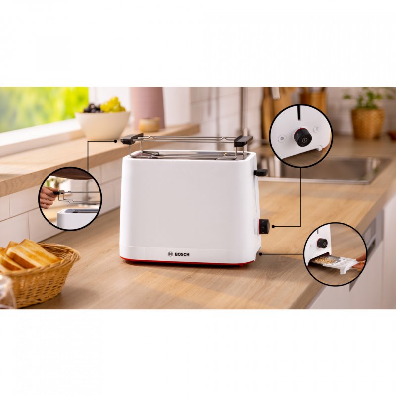 Kompakt-Toaster MyMoment TAT3M121 (weiß, 950 Watt, für 2 Scheiben Toast)