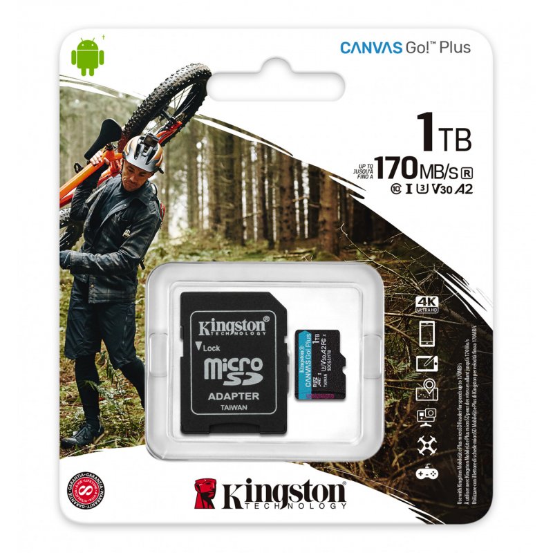 Kingston Technology Carte microSDXC Canvas Go Plus 170R A2 U3 V30 de 1To ADP