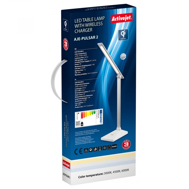 Activejet Lampe de bureau PULSAR 2 LED avec fonction de recharge sans fil
