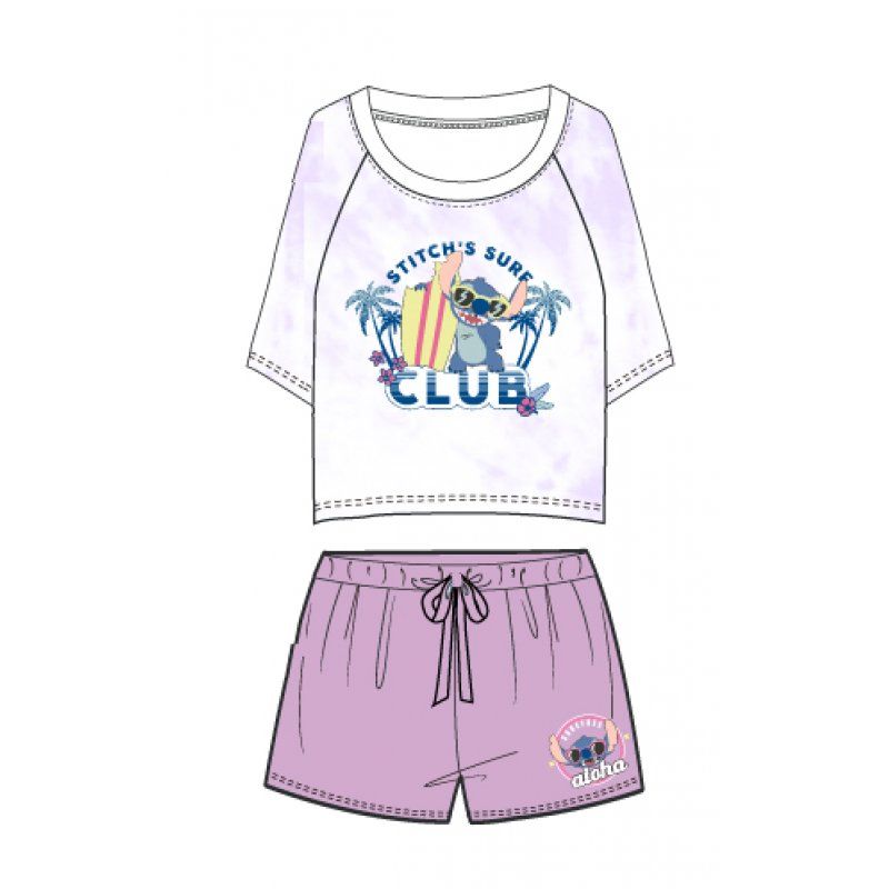 DISNEY- Stitch's Surf Club - Pyjama Femme Court Violet (M)